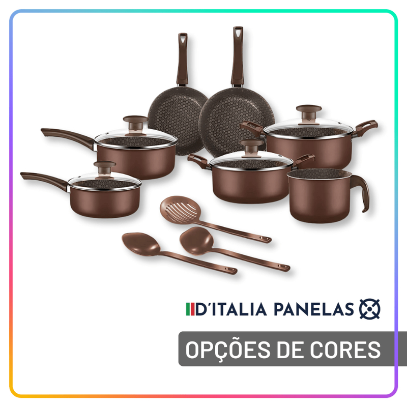 Jogo de Panelas Antiaderente 10 Peças com Utensílios e Frigideiras para Cozinha Completa