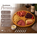 Kit Petisqueira Redonda com 5 Divisórias, Molheira Ramekin e 6 Garfinhos para Servir Frios, Queijos, Petiscos e Molhos