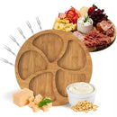 Kit Petisqueira Redonda com 5 Divisórias, Molheira Ramekin e 6 Garfinhos para Servir Frios, Queijos, Petiscos e Molhos