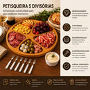 Kit Petisqueira Redonda com 5 Divisórias, Molheira Ramekin e 6 Garfinhos para Servir Frios, Queijos, Petiscos e Molhos