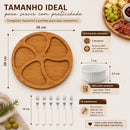 Kit Petisqueira Redonda com 5 Divisórias, Molheira Ramekin e 6 Garfinhos para Servir Frios, Queijos, Petiscos e Molhos