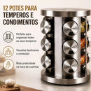 Porta Tempero Condimento Inox 12 Potes Suporte Giratório